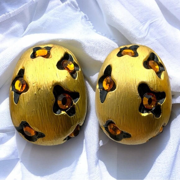 Vintage 80s Animal Print Gold Earrings - Picture 1 of 2